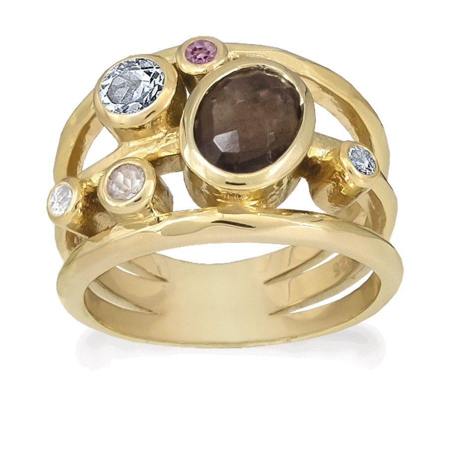 Se Rabinovich - Forgyldt ring med farvede sten - Glam - størrelse 55 hos De 9 Muser
