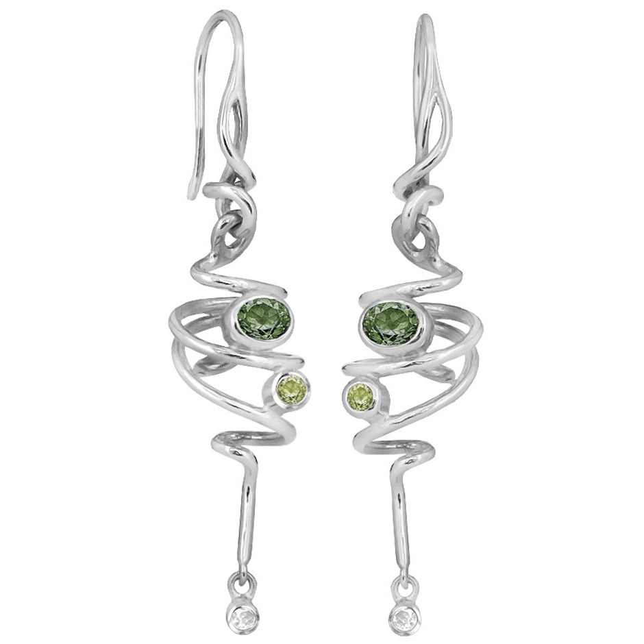 Rabinovich - Øreringe sølv med grønne sten - Curlicue