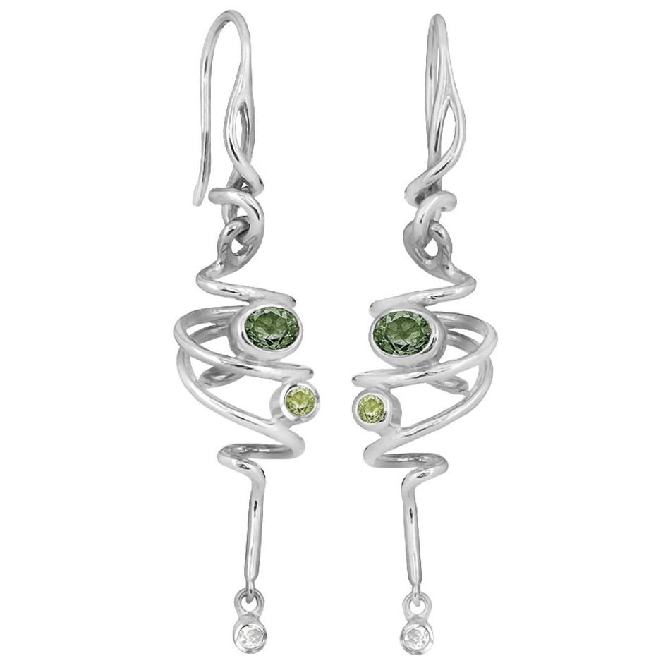 Rabinovich - Øreringe sølv med grønne sten - Curlicue