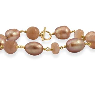 Armbånd peach månesten, rosa perler, forgyldt Rabinovich