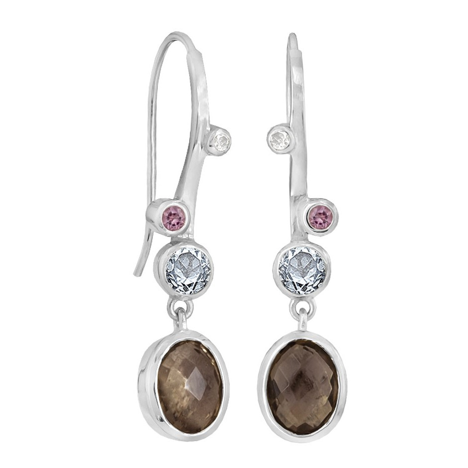 Rabinovich - Sølv øreringe med røgkvarts og sten - Glam
