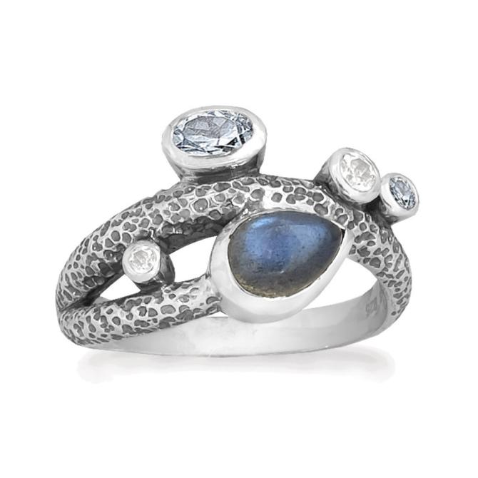 Sølv ring med labradorit, blå og hvid topas Rabinovich Unity