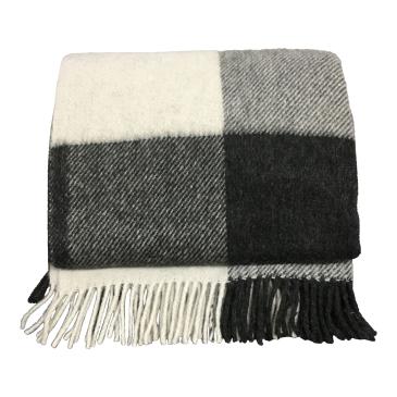 Plaid lækker kvalitet i uld, alpaca og microfiber, sort lys