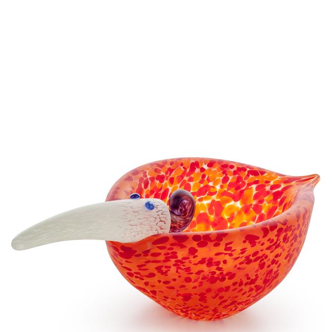 Glasskål rød orange - glaskunst fugl Borowski