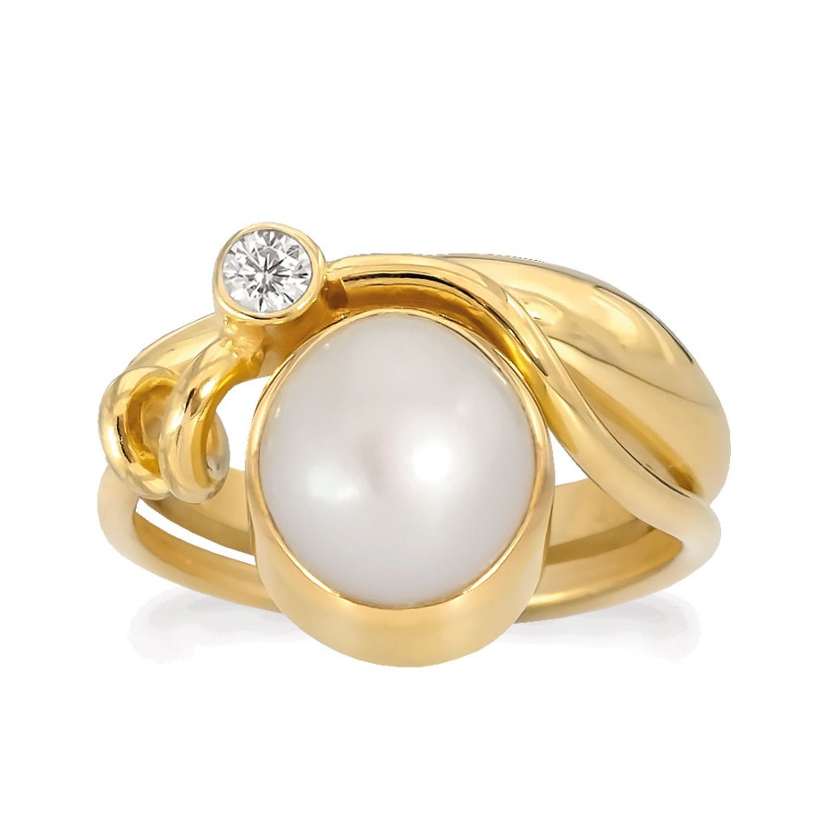 Billede af Rabinovich - Ring forgyldt med hvid perle - Winding White - størrelse 59