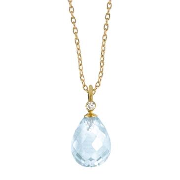 Guldvedhæng, blå topas, diamant forgyldt halskæde Rabinovich smykker