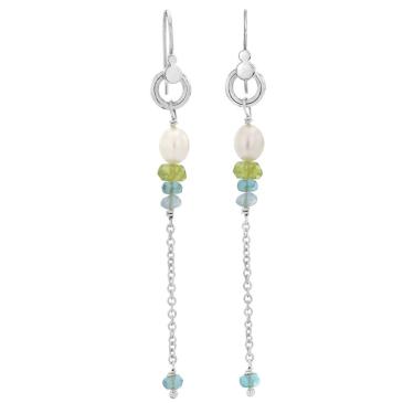 Sølv øreringe hvide perler, peridot, apatit, aquamarin Rabinovich smykker