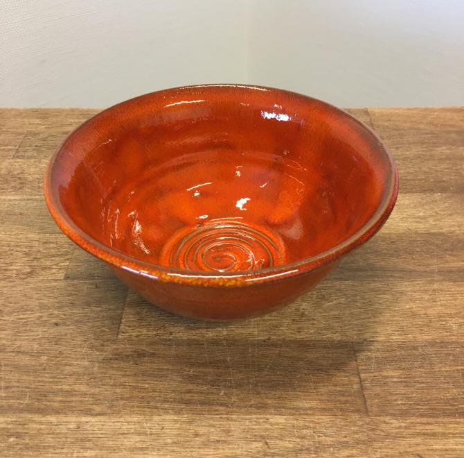 Orange keramik skål ca.Ø17/8 cm høj unik håndlavet