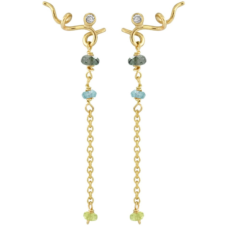 Billede af Rabinovich - Guld øreringe smaragd, peridot, diamant - Sweet Twist