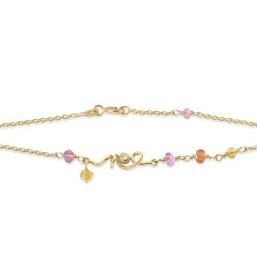 Guld armbånd med pink, orange, gul safir og diamant Rabinovich smykker