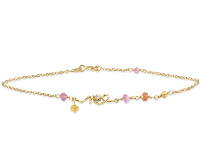 Guld armbånd med pink, orange, gul safir og diamant Rabinovich smykker