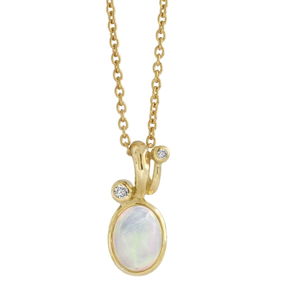 Billede af Rabinovich - Guld vedhæng, opal og diamant - Elegant Opal