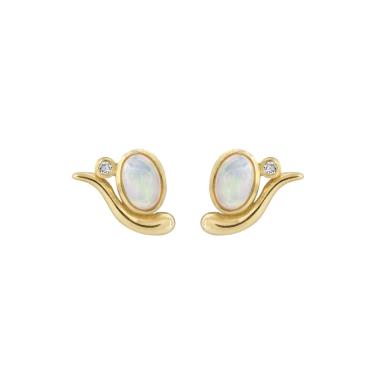 Guld øreringe 14 karat med hvid opal og diamant Rabinovich