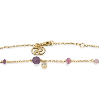 Armbånd forgyldt med Granat, Cherry kvarts, Pink jade, Zirkonia, Rabinovich