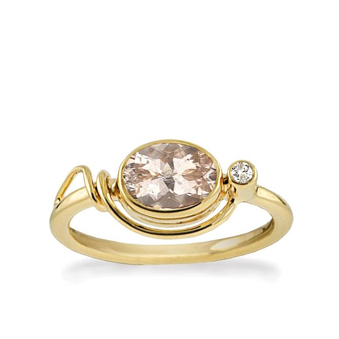 Guldring 14 karat med morganite og hvid toas ædelsten str. 55