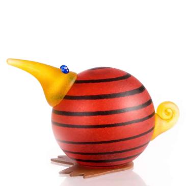 Glas skulptur Kiwi fugl rød. Håndlavet glaskunst Borowski