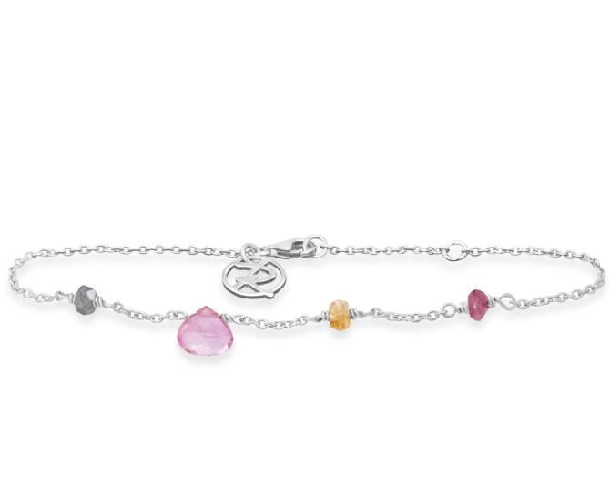 Sølv armbånd med pink turmalin, grøn turmalin, pink topas, citrin Rabinovich design smykker