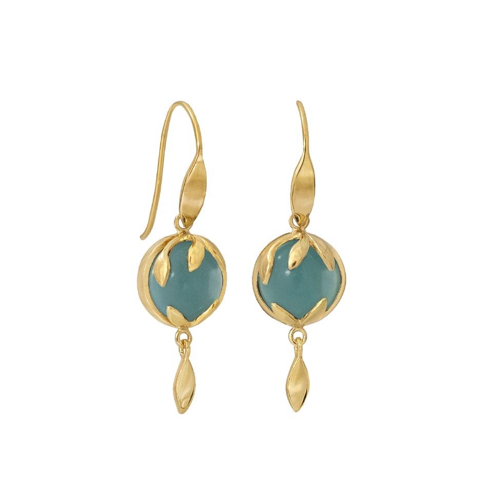 Forgyldte øreringe blå calcedon kvarts sten. Rabinovich design smykker til kvinder. Hurtig levering.