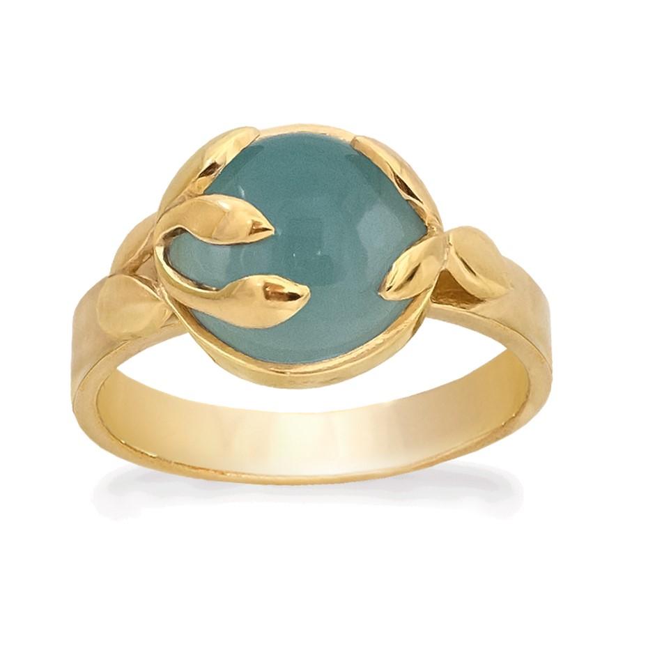 Smuk fingerring forgyldt med blå calcedon sten. Rabinovich design smykker str. 51-61. - størrelse 52